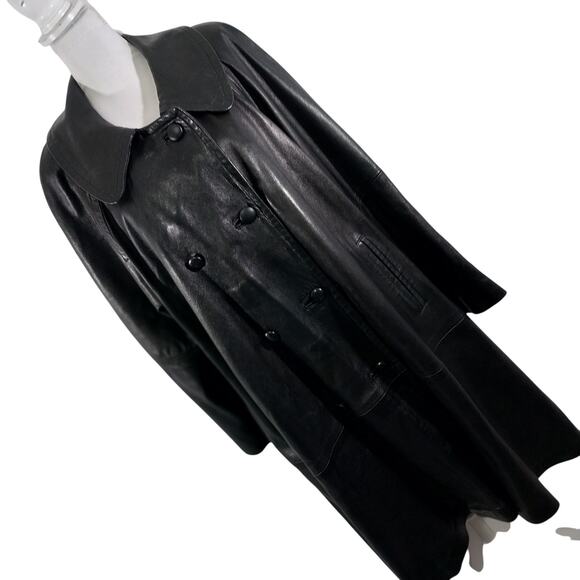Women's Black Leather Swing Jacket Coat - Picture 13 of 13